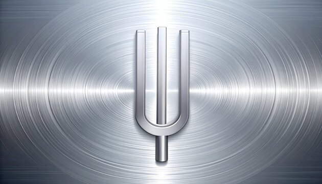 Tuning fork on metallic surface with sound waves.