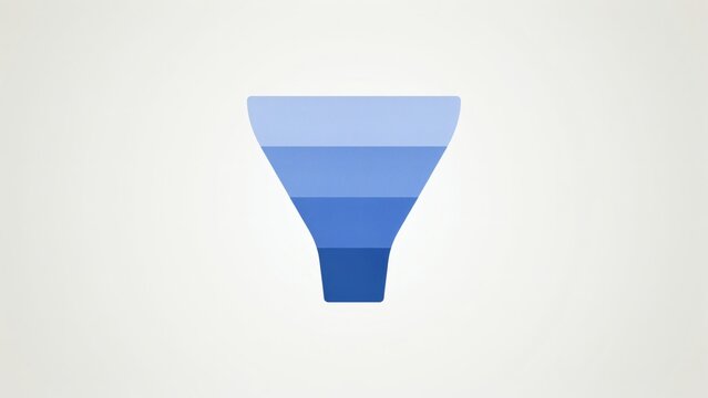 Minimalist blue gradient funnel graphic representing sales conversion processes isolated against a clean light background with graphic rendered varying