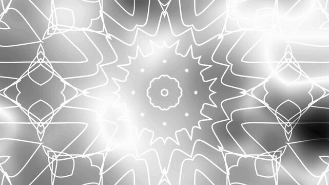 Abstract fractal pattern spinning in infinite loop glowing monochrome graphic motion design video footage.