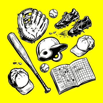 Baseball Equipment Collection Illustration.
