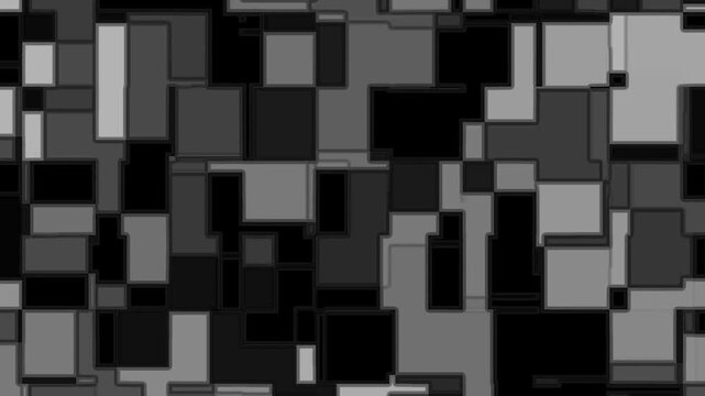 Abstract monochrome geometric pattern with shifting grey rectangles creates dynamic digital motion texture.