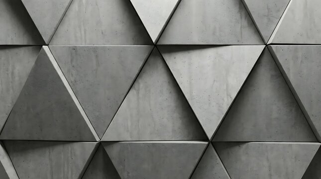 Abstract geometric pattern of concrete triangular wall panels with three dimensional, geometric