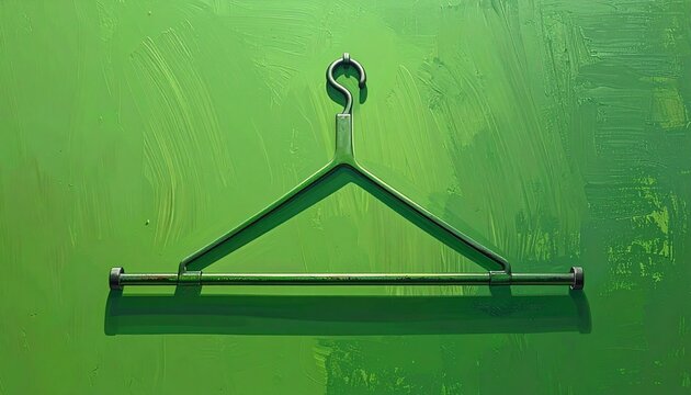 Empty Green Hanger Against Textured Green Wall.
