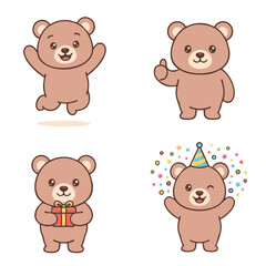 Fototapeta premium Cute Orange Bear Character Icon Set – Studying, Reading, Backpack School Kawaii Cartoon Vector Illustration