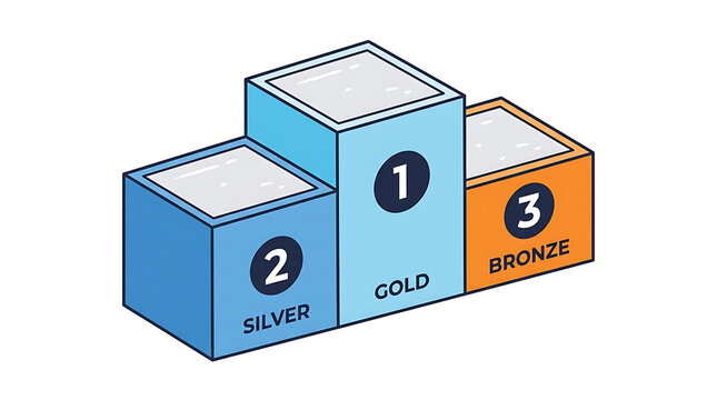 Pixel Art Victory Podium Displaying Gold Silver and Bronze Medals for First Second and Third Place Winners in a Sporting Competition or Award Ceremony Celebration