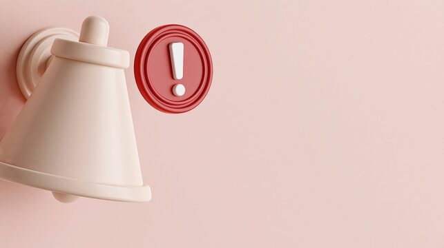 Minimalist illustration of a beige doorbell and red alert button mounted on a soft pink wall with ample copy space