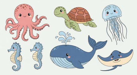 Naklejka premium Ocean Friends' Playful Gathering