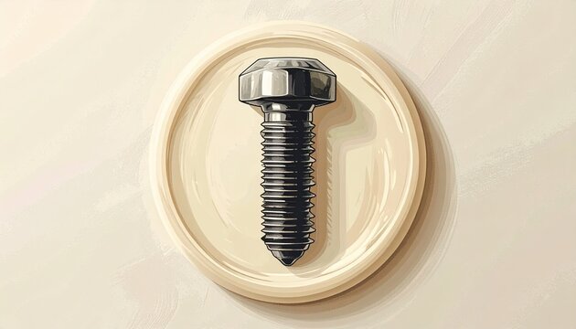Close up of a single metal hex screw on white surface.