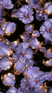 Purple Flowers with Golden Petals on Dark Background