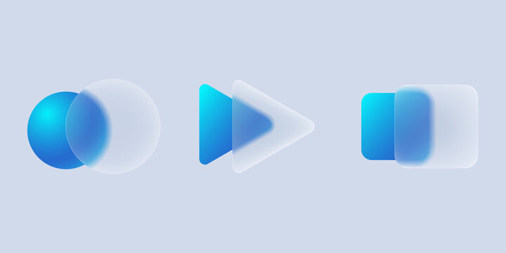 Morphism of liquid glass with geometric shapes on a light blue background. A user interface element for a visual application.