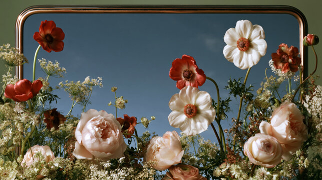Floral Arrangement with Mirror Reflection in Spring Colors