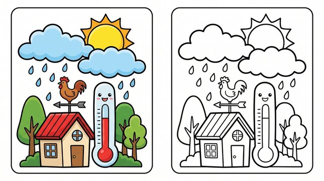 Weather scene with thermometer coloring page for kids thermometer temperature