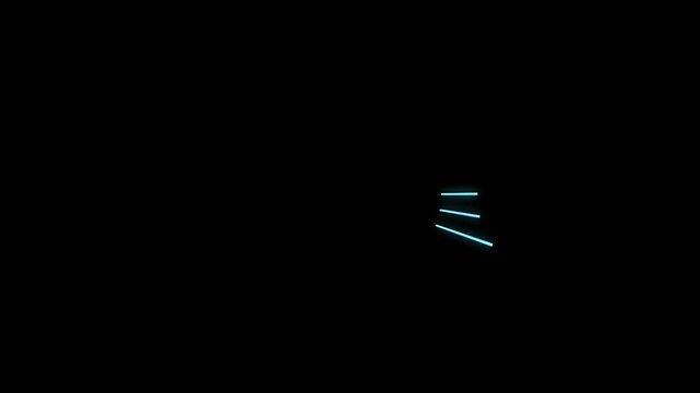 Bright white neon light rays radiate outward from dark empty center against pure black background, sharp clean glowing lines form dynamic sunburst pattern.