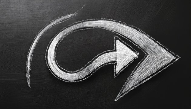 hand drawn charcoal arrow symbol tracing a curved line pointing to the right showing direction progress or navigation