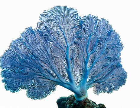bright blue coral featuring intricate branching polyps a sea organism living in a reef habitat with white background
