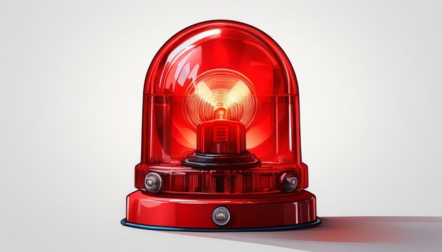 red emergency light flashing indicating an alarm security danger warning or important alert signal on white background