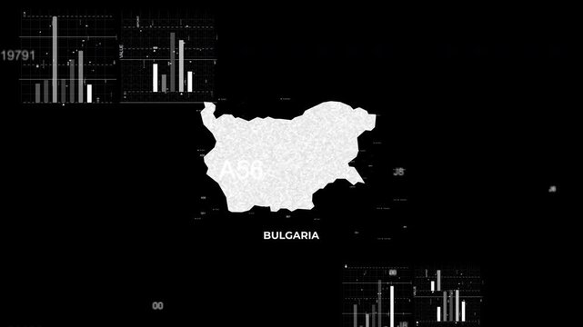 Bulgaria map animation showcasing economy, infrastructure, technology, population, energy, trade, and national development data for presentations, films, documentaries, and motion graphics.