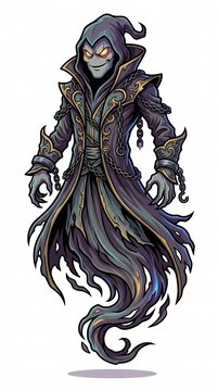 Creepy phantom spirit character hovering with ragged dark cloak