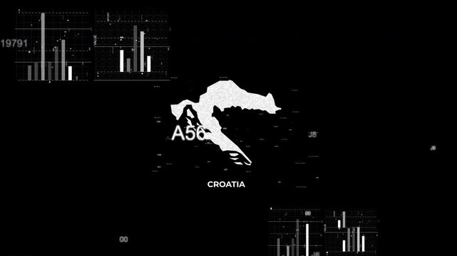 Croatia map animation showcasing economy, infrastructure, technology, population, energy, trade, and national development data for presentations, films, documentaries, and motion graphics.