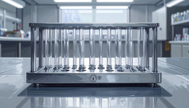 Modern laboratory equipment with test tubes in clean facility.