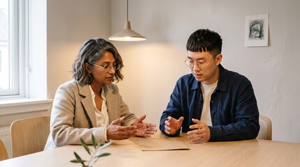 Fototapeta premium Generative AI, Diverse Professionals Having Serious Discussion During Consultation