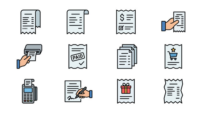 Shopping Receipt Icons: Purchase, Payment, Gift, and Sale Icons