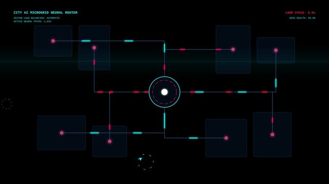 Animasi City Microgrid Neural Router 4K Motion Graphic Animation | Seamless Loop