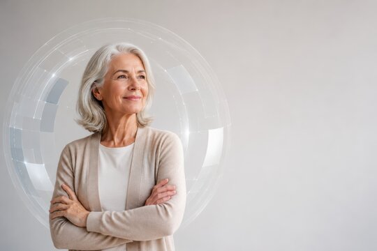 Confident Senior Woman With Protective Digital Health Halo