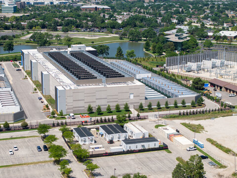 Aerial view of NTT Global Data Center campus and construction trailer site