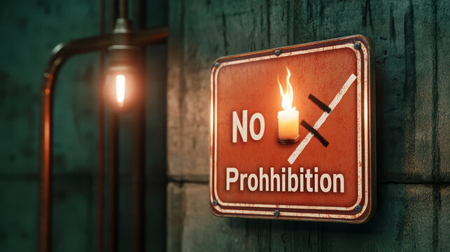 No Prohibition sign with candle symbol, conveying strong message about safety and restrictions