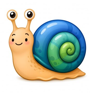 Cute cartoon snail with blue and green spiral shell illustration Generative AI