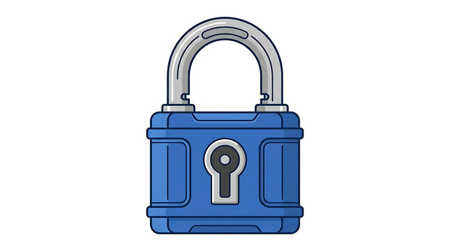 Retro Pixel Art Blue Padlock With Silver Shackle Isolated On White Background Digital Art