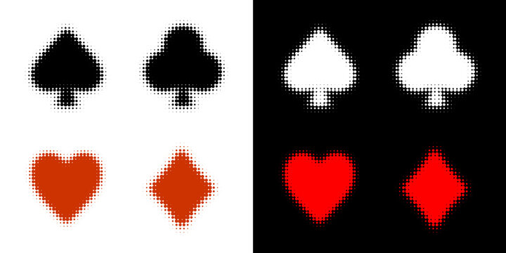 Playing Card Symbol Sign Spade Club Heart Diamond Retro Halftone Effect Style Vector Illustration