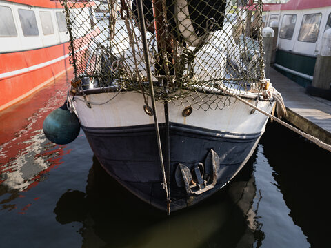 Historic sailing vessel moored in the Oude Haven of Enkhuizen, Netherlands