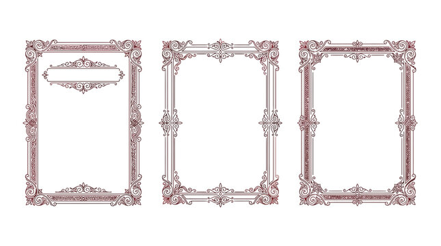 Ornate Vintage Frames Collection: Decorative Borders Isolated on Transparent Background