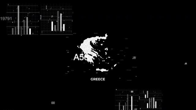 Greece map animation showcasing economy, infrastructure, technology, population, energy, trade, and national development data for presentations, films, documentaries, and motion graphics.