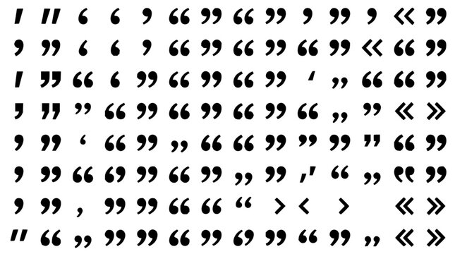 Quotation marks grid pattern set with geometric arrangement featuring speech marks, typography symbols, and punctuation grid with clean lines and symmetry