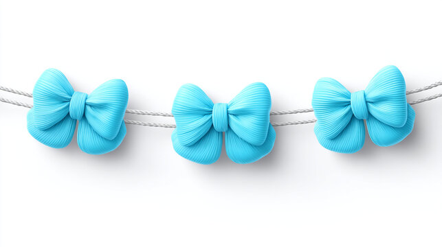 Three turquoise decorative bows on a thin silver wire with turquoise, decoration