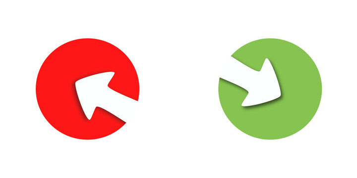 Dischi di colore rosso e verde con freccia bianca all'interno, simboli e indicazioni isolato su sfondo bianco o trasparente