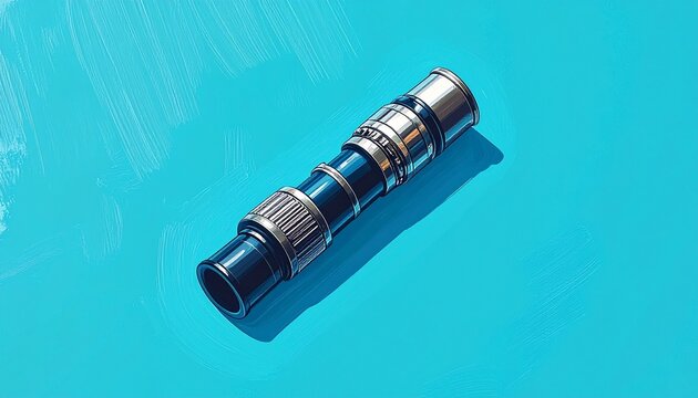 Close up of a camera lens on a teal background.