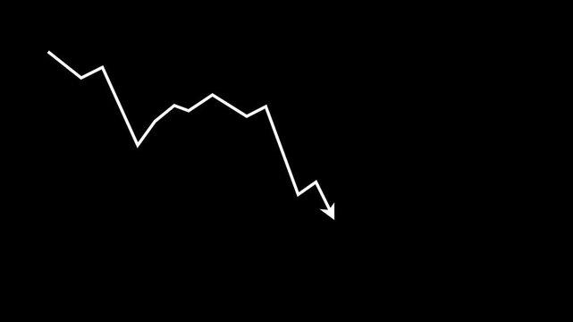 Business graph crash down with white arrow. Motion graphics of down business arroW. 4k motion video.