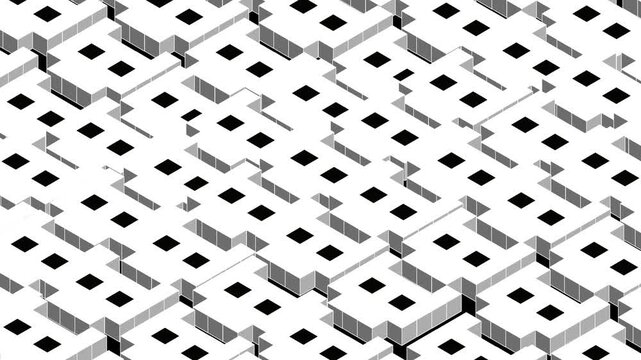 Isometric Black and White Cat Head Block Grid with Waving Animation