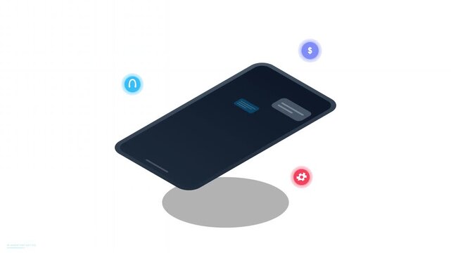 Isometric Mobile Smartphone Interface Concept with Floating App Icons