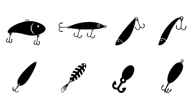 Fishing lures collection bait set for tackle boxes isolated with equipment
