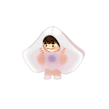 An animation of cute little chibi man wearing sting ray costume