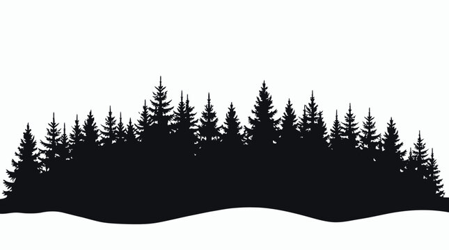 Forest trees set. tree silhouettes for winter forest landscape design, Mountain landscape. Mountains and coniferous forest. Christmas tree, fir-tree, pine, pine-tree
