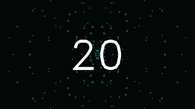 Digital countdown timer with number twenty on dark background