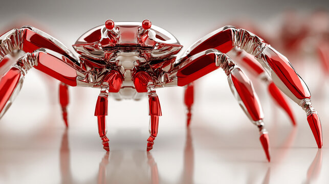 Abstract red crab sculpture with a metallic surface finish crustacean metallic