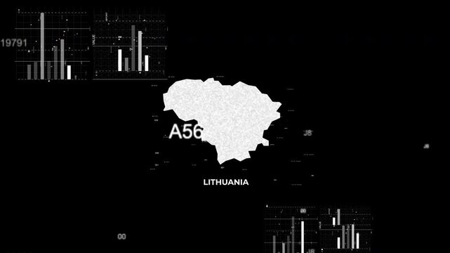 Lithuania map animation showcasing economy, infrastructure, technology, population, energy, trade, and national development data for presentations, films, documentaries, and motion graphics.
