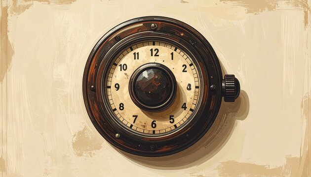 Vintage analog timer dial with rustic background texture.